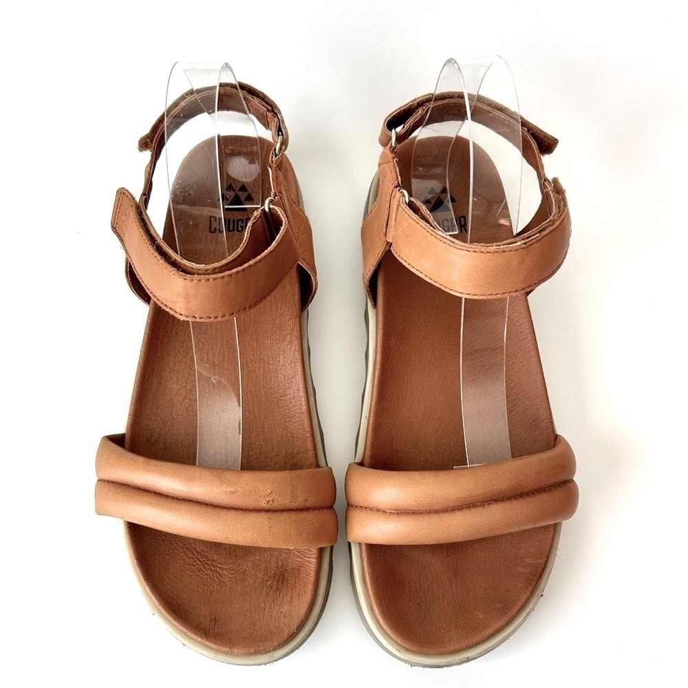 Cougar Nolo Sandals Cognac Brown Tan Leather Flatform Strappy Sawtooth Size 10 - Picture 9 of 13